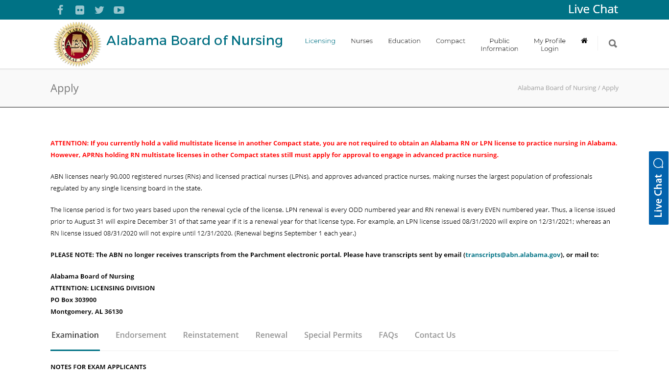 Licensing requirements for the Alabama Board of Nursing.