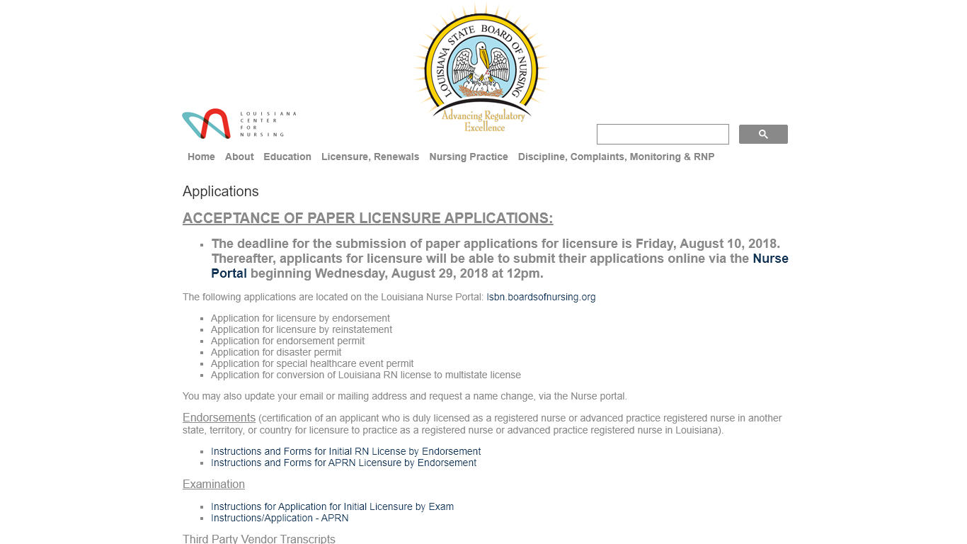 Licensing requirements for the Louisiana Board of Nursing.