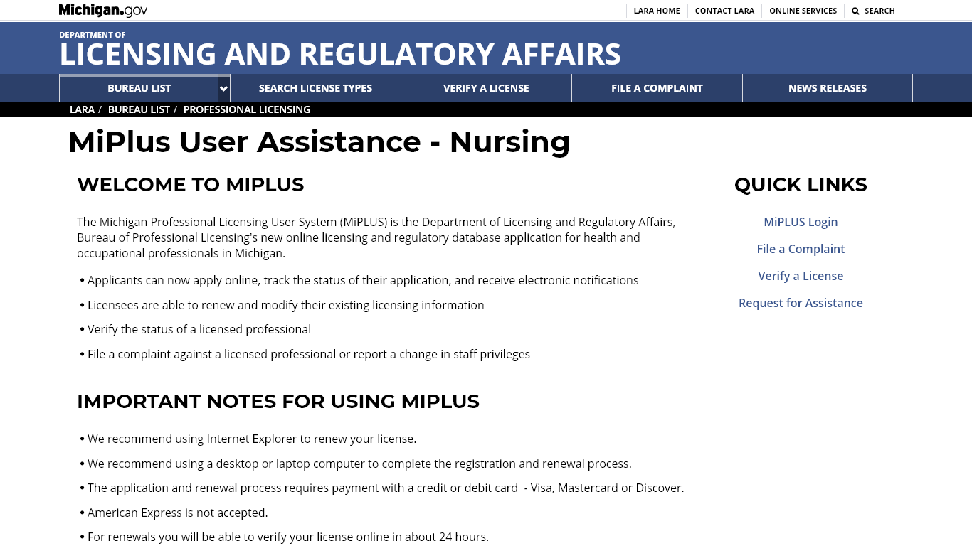 Licensing requirements for the Michigan Board of Nursing.