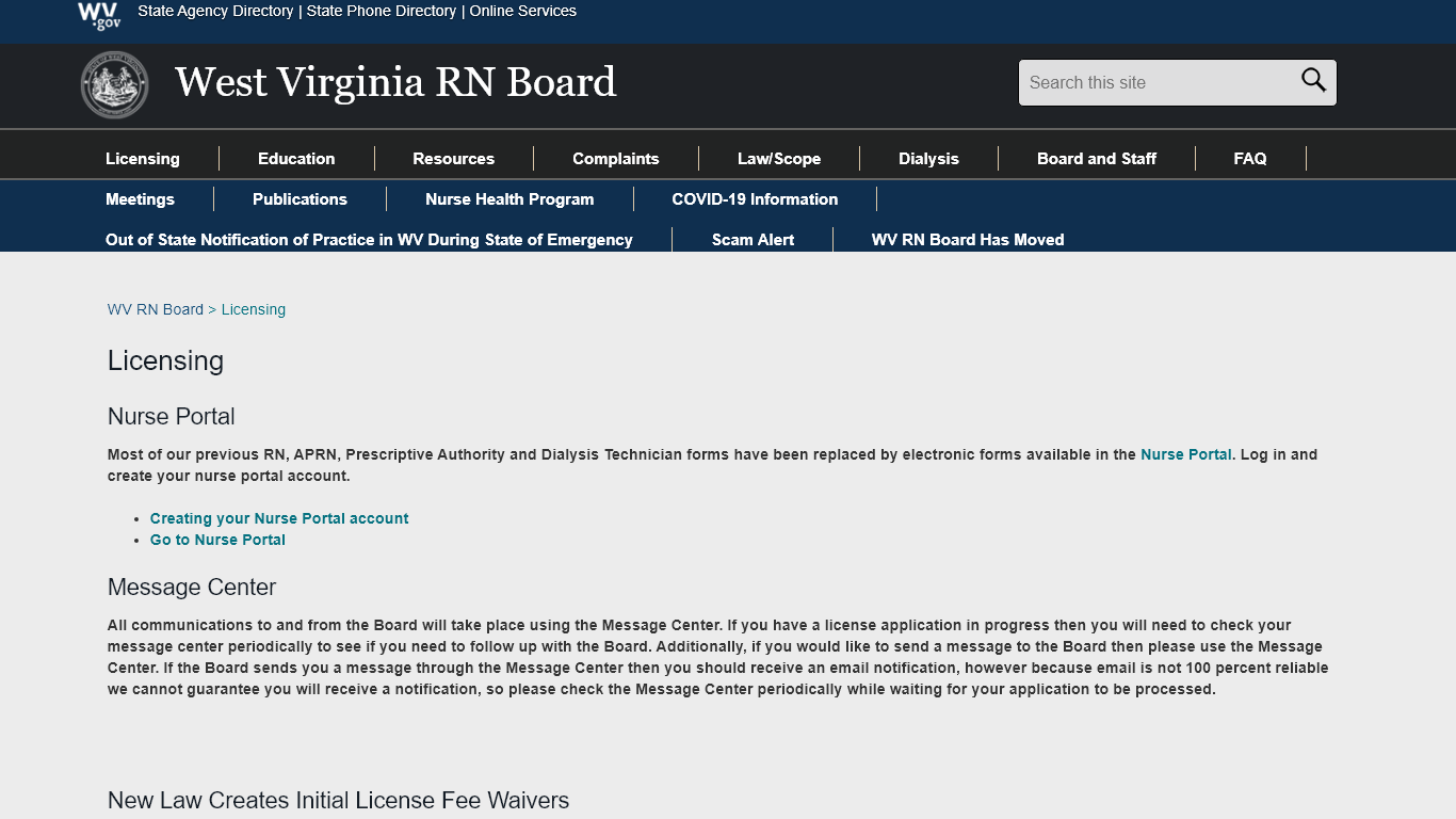Licensing requirements for the West Virginia Board of Nursing.