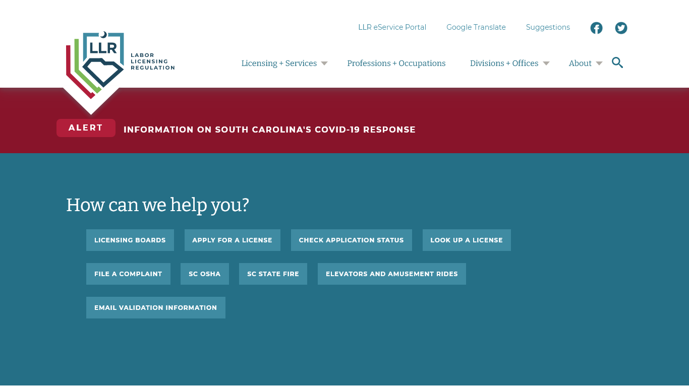 South Carolina Board of Nursing website screenshot.