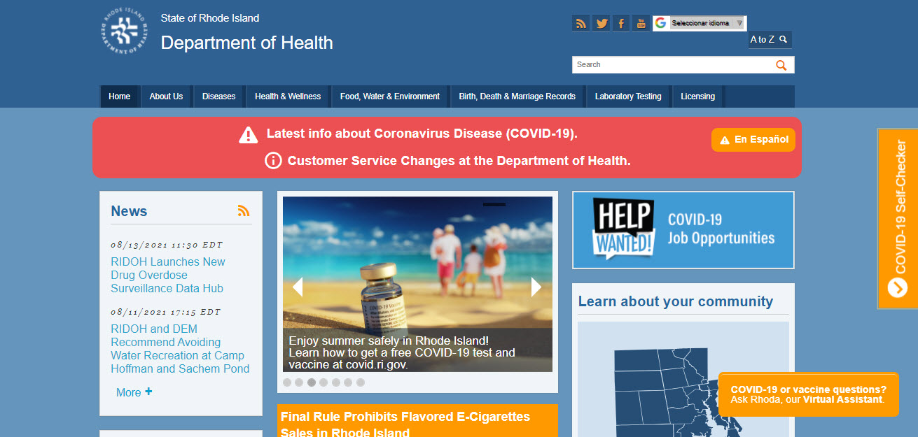 Rhode Island Board of Nursing website screenshot.