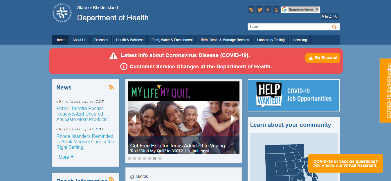 Rhode Island Board of Medicine website screenshot.