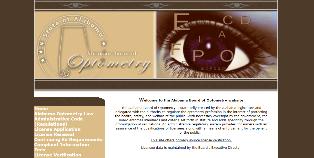Alabama Board of Optometry website