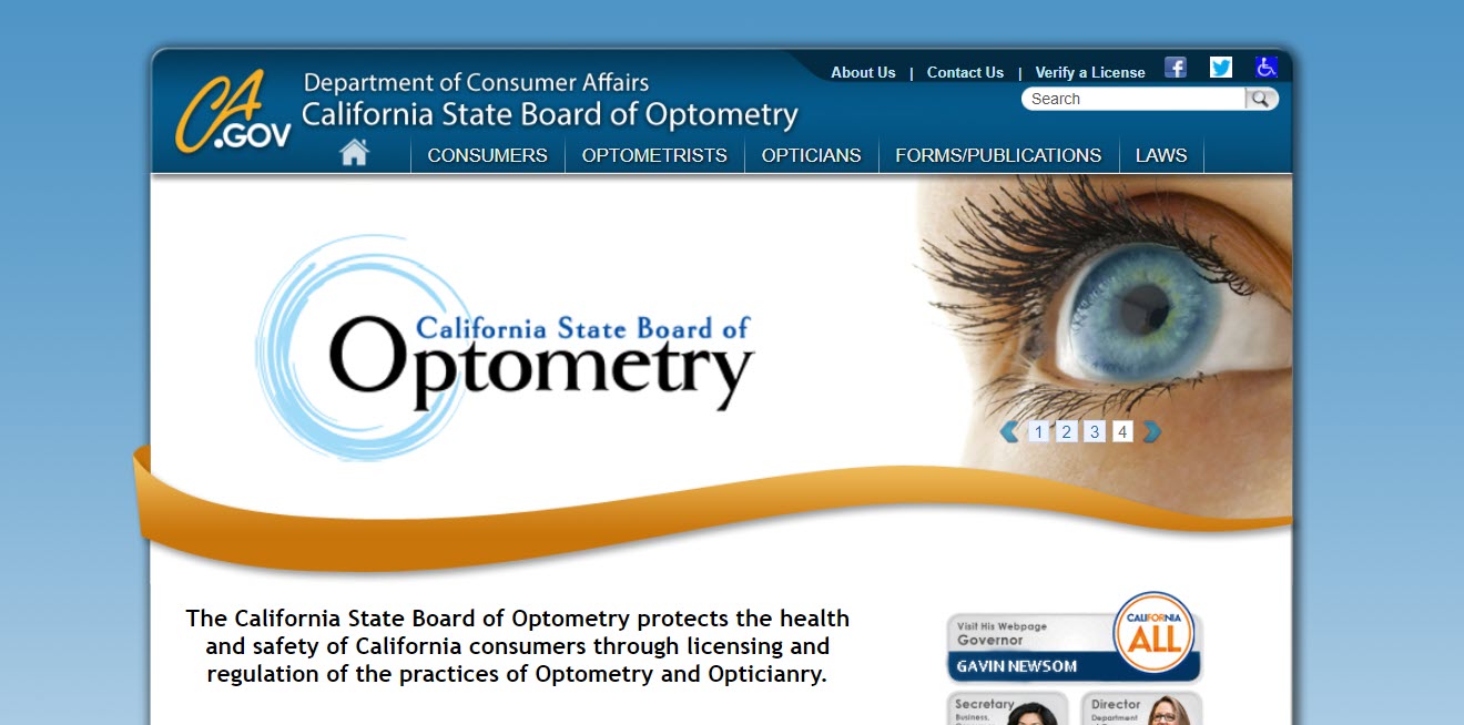 California Board of Optometry website