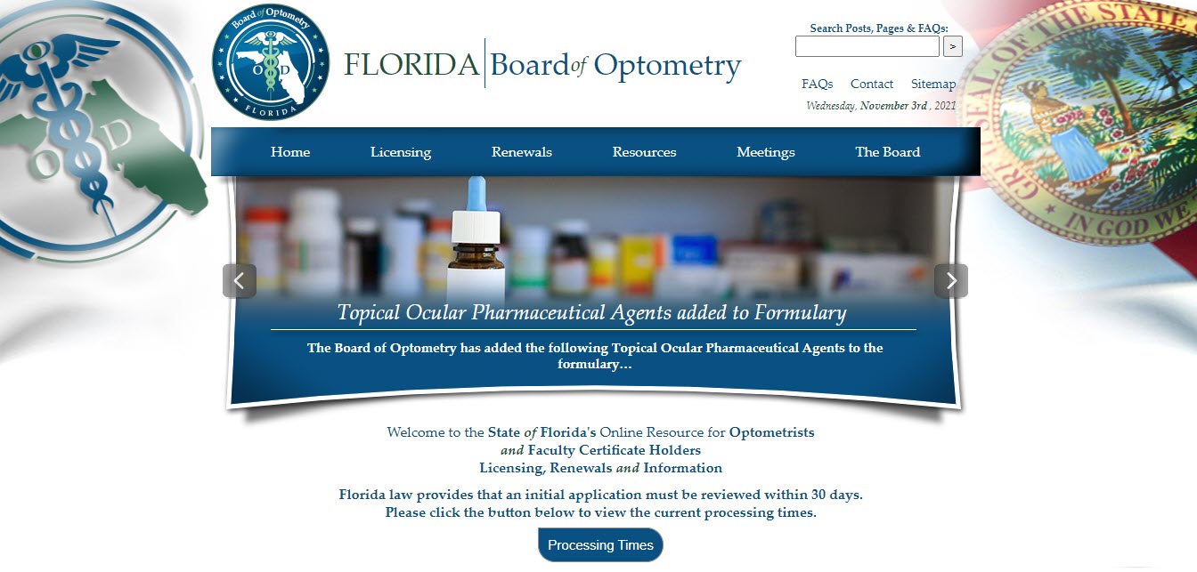 Florida Board of Optometry website