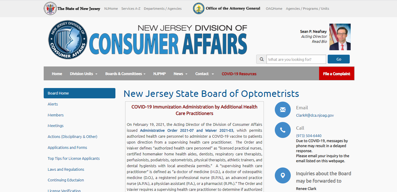New Jersey Board of Optometry website
