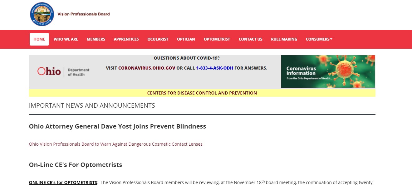 Ohio Board of Optometry website