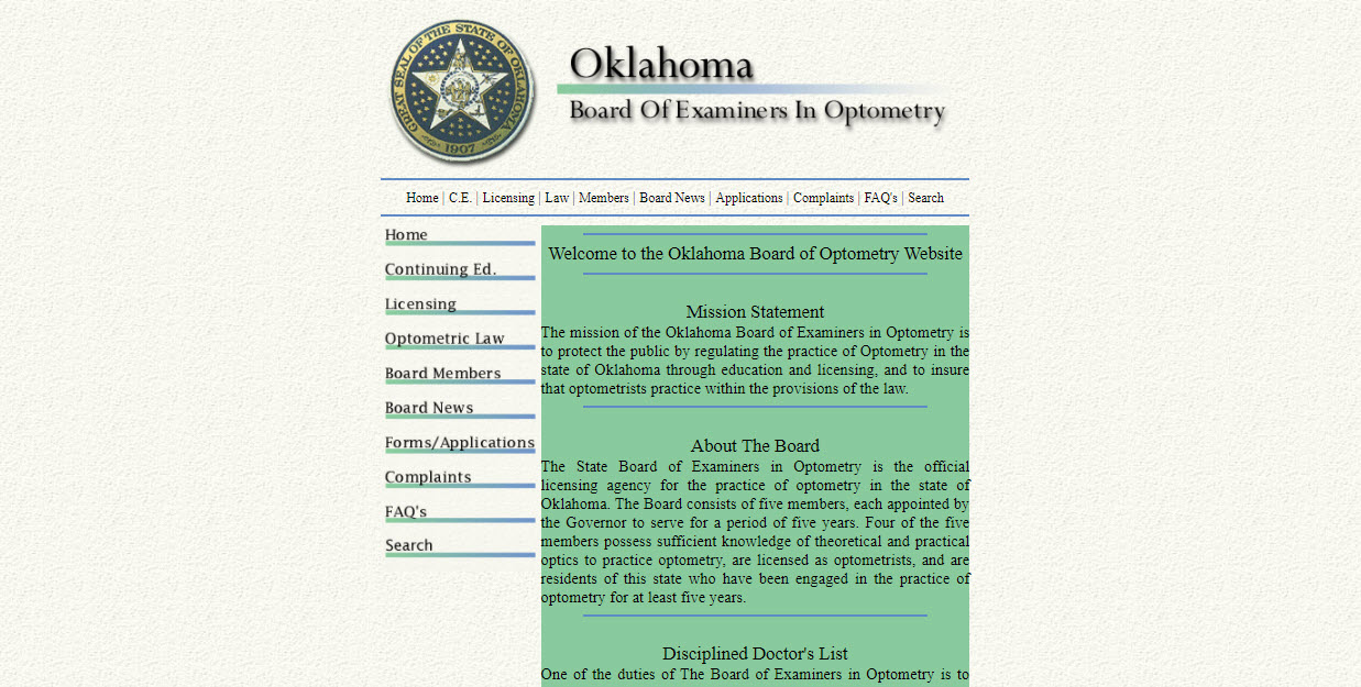 Oklahoma Board of Optometry website