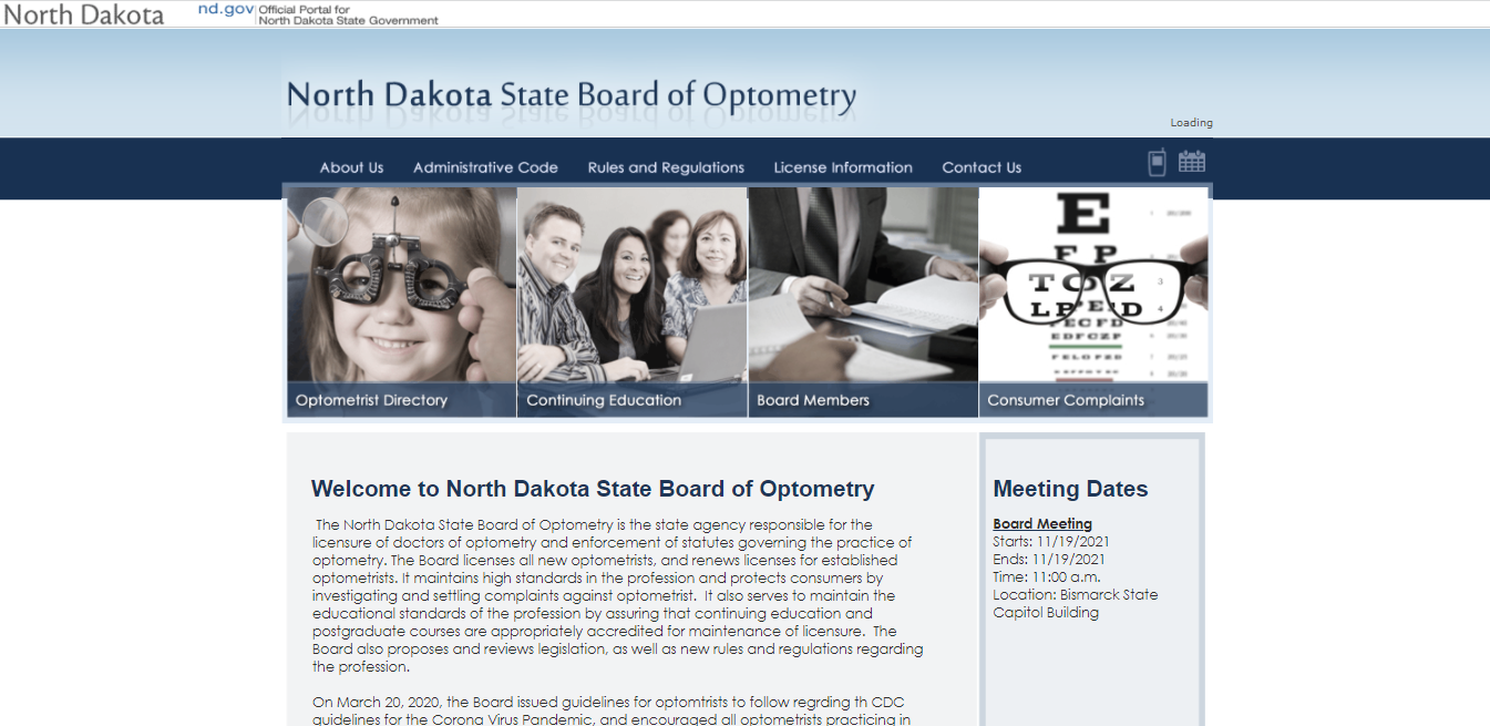 North Dakota Board of Optometry website