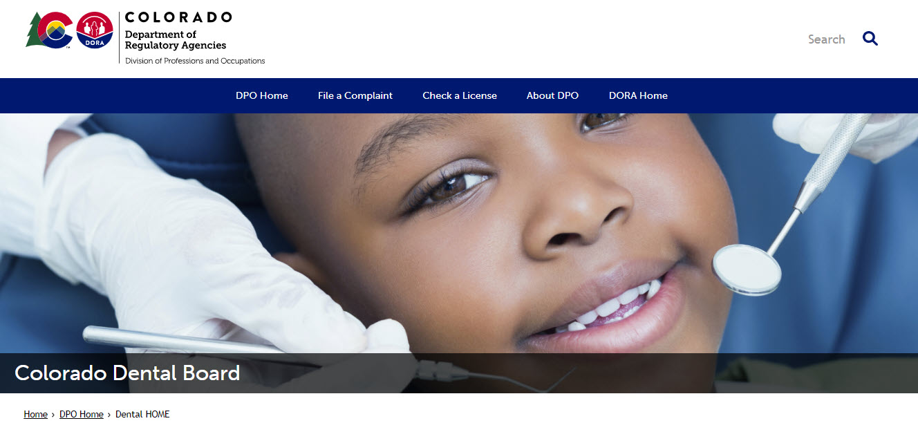 Colorado Board of Dental Assistants website screenshot.
