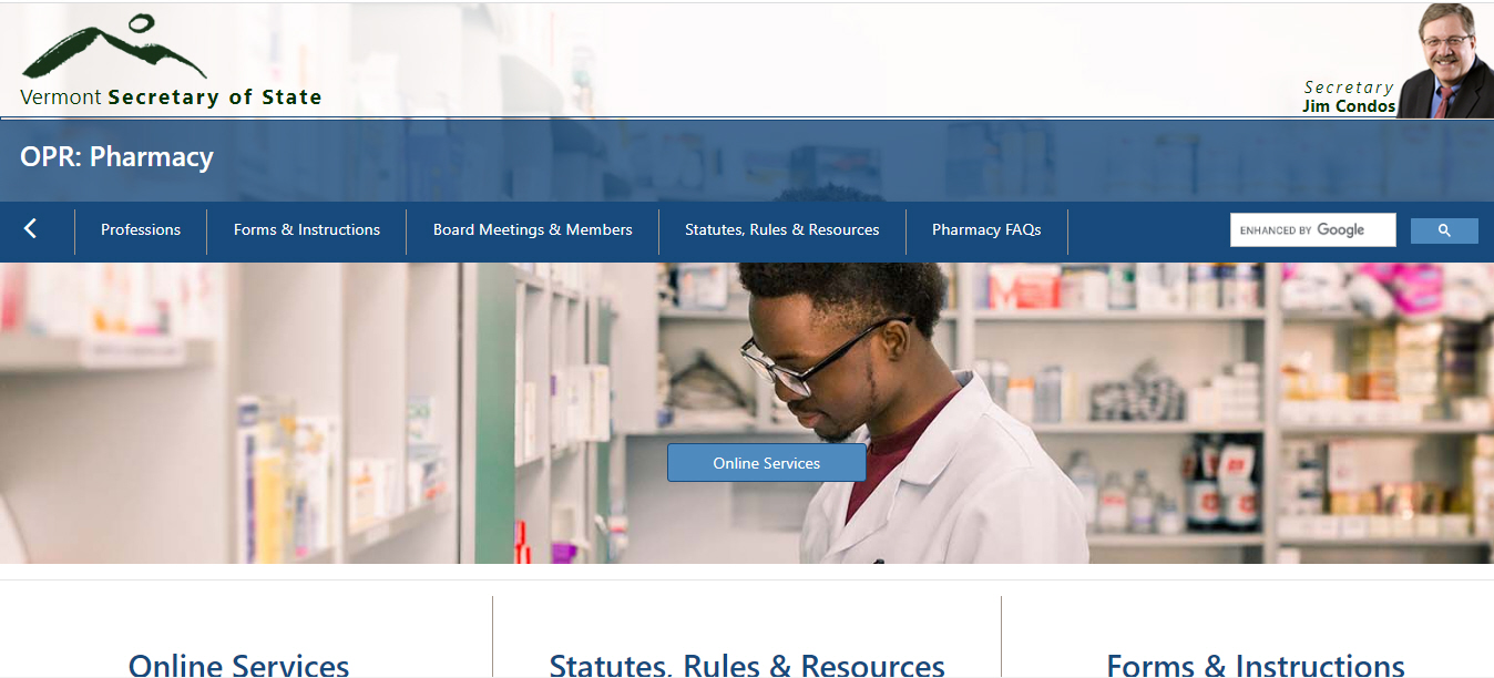 Vermont Board of Pharmacy website